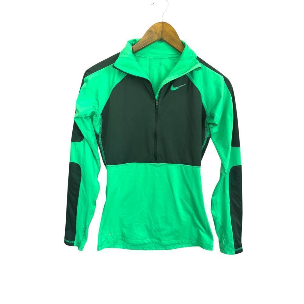 Nike Pro Half-Zip Long Sleeve Fitted Training Top Women’s Small Green‎ Black